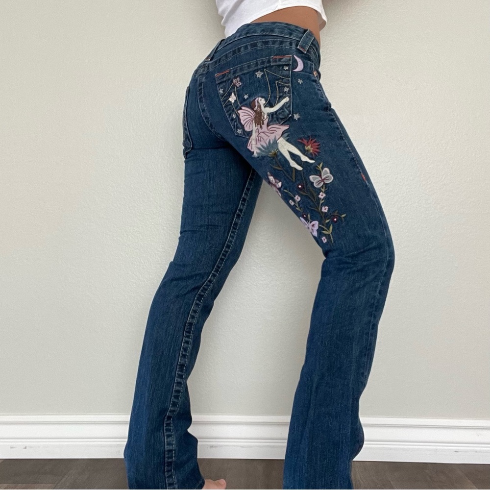 SOLD Vintage Y2K Super Rare Fairy Embroidered Flare Bootcut True Religion Jeans